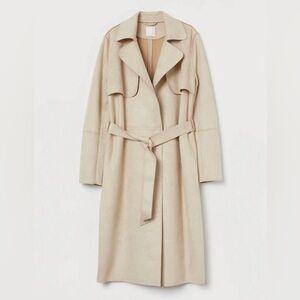 Classic Cream/Beige Faux Suede Napped Soft Oversized Trench Coat